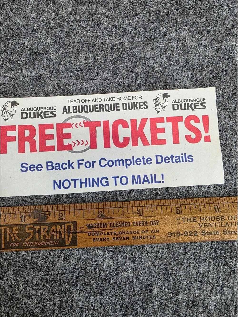 Albuquerque Dukes 1991 Free Ticket Promo Baseball Ephemera